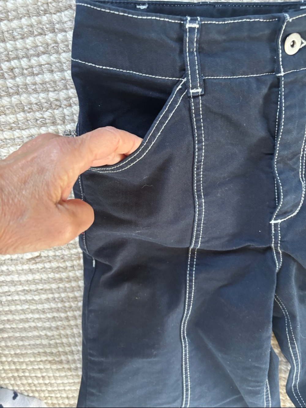 Maeve Navy Wide-Leg Pants with White Topstitch - Picture 4 of 4